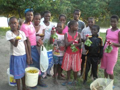 Die Kinder lernen was man pflanzen, essen, ernten kann