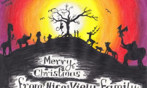 Weihnachtskarte gemalt von Kahindi